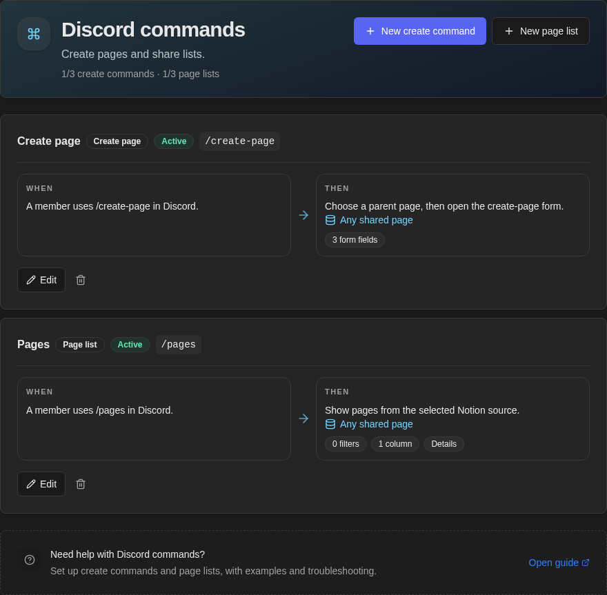 Create commands and page lists together, with separate allowances and When and Then summaries.