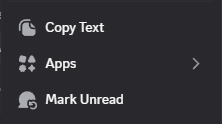 Discord message menu with Apps between Copy Text and Mark Unread