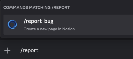 Discord slash command picker matching report-bug after typing slash report