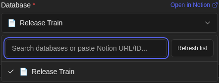 Populated dropdown with Refresh list and a search box
