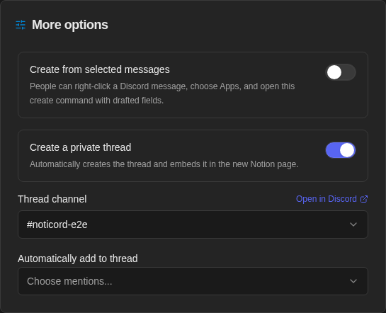 Private thread enabled, with its support channel and automatic invitation settings