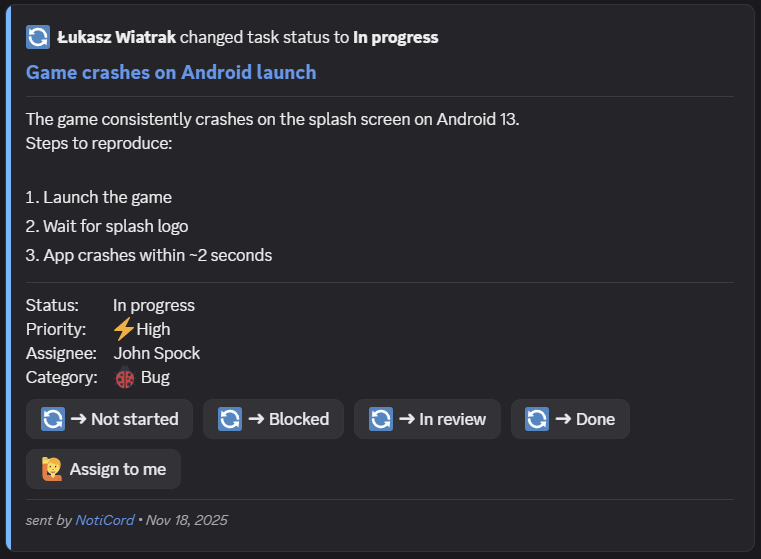 Quick action buttons in Discord
